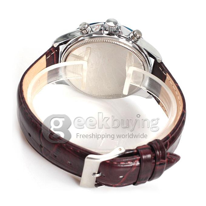 Curren 8138 High Quality Men's Watch 12 Mini Dots Hour Marks with Three Analog Dial Leather Watchband - Blue + White