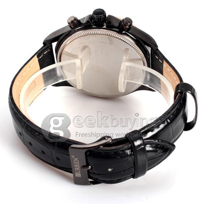 Curren 8138 High Quality Men's Watch 12 Mini Dots Hour Marks with Three Analog Dial Leather Watchband - Gold + Black