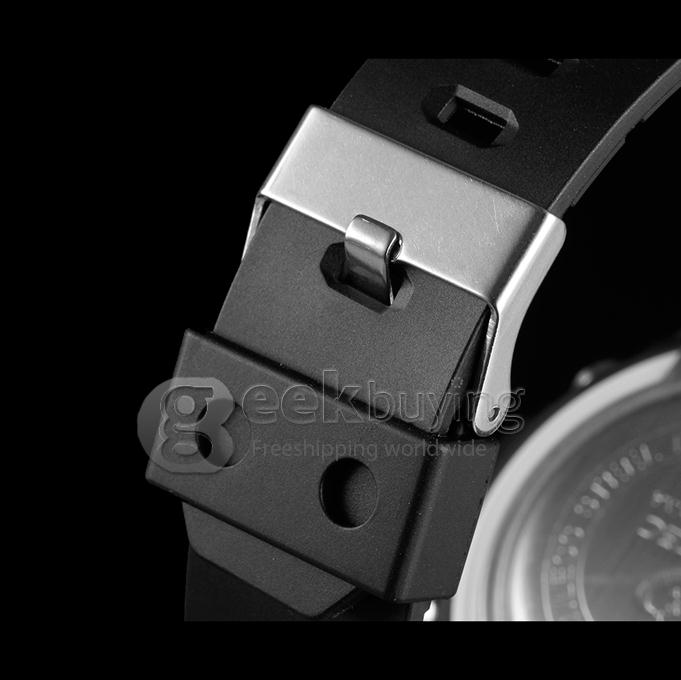 Men's Digital-Analog Multi-Functional Silver Dial Rubber Band Wrist Watch - Black