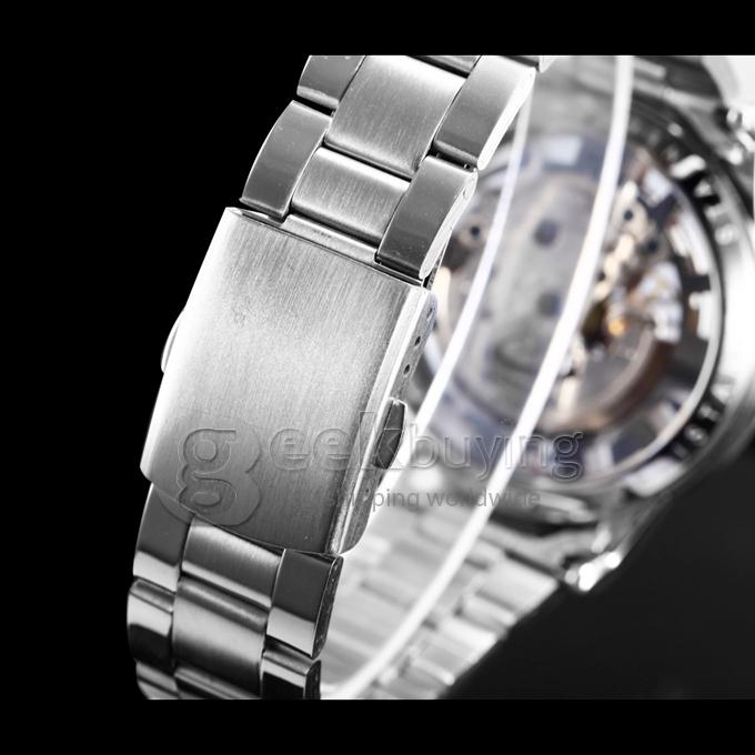 Men's Sun and Moon Design Stainless Steel Analog Auto-Mechanical Wrist Watch - Black