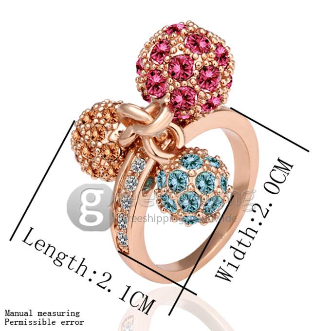 High Quality Rose Gold 18KRGP 3 Balls-shaped Rhinestones Czech Diamond Alloy Ring - 8 Size