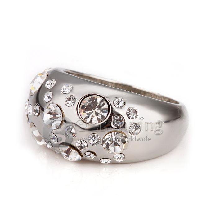 Fashion Silver 18KRGP White Czech Diamond Alloy Ring - 6 Size