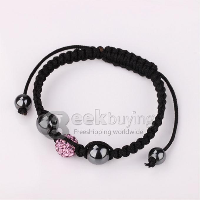 One Diamond Rhinestone Bead Ball Nylon Braided Adjustable Fashion Bracelet Light Purple