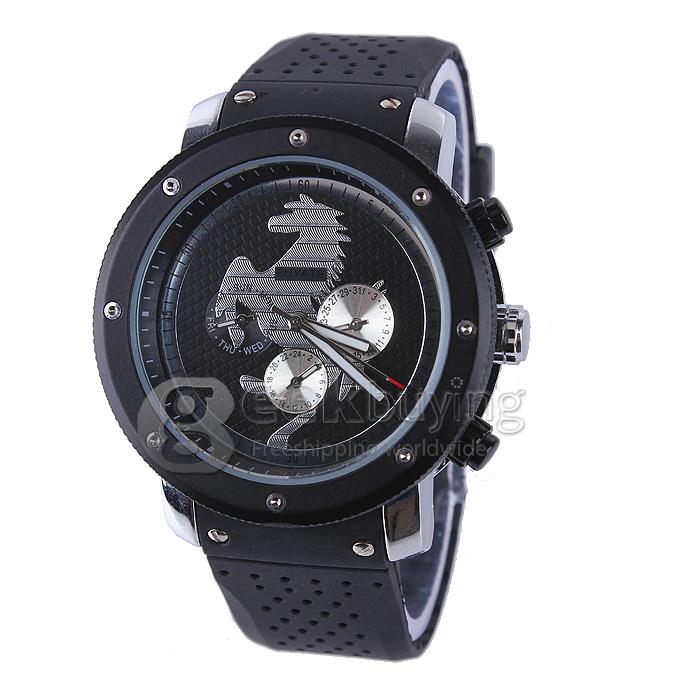 FUYATE 2139 Silicone Strap Mechanical Automatic Wrist Watch with 3 Mini Dial for Male - Black