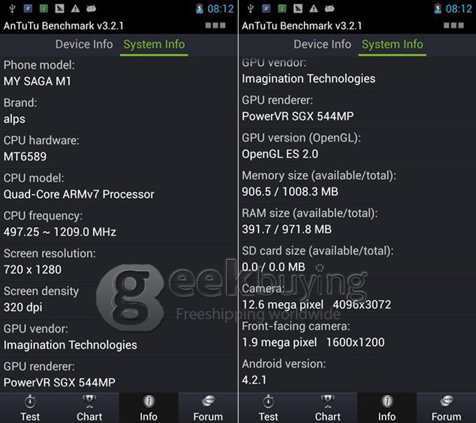 MYSAGA M1 4.5Inch IPS HD Screen MTK6589 Quad Core Smartphone 1GB/4GB 12.6MP Camera Android 4.2 OS 3G/GPS - Black