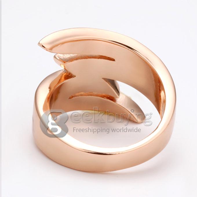 High Quality Rose Gold 18KRGP Angel's Wing-shaped Czech Diamond Alloy Ring - 6 Size