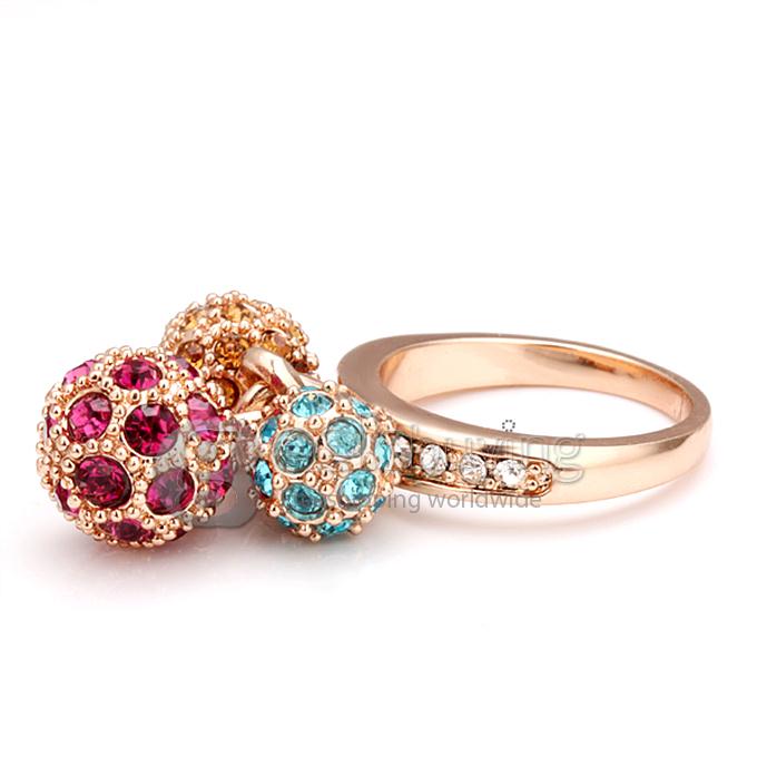 High Quality Rose Gold 18KRGP 3 Balls-shaped Rhinestones Czech Diamond Alloy Ring - 8 Size