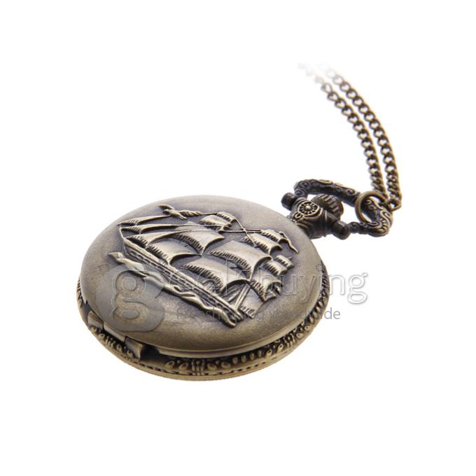 Unisex Sailing Boat Style Alloy Analog Quartz Pocket Watch - Bronze