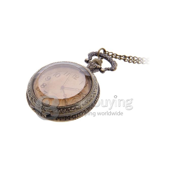 Unisex Dark Brown Round Alloy Analog Quartz Pocket Watch - Bronze