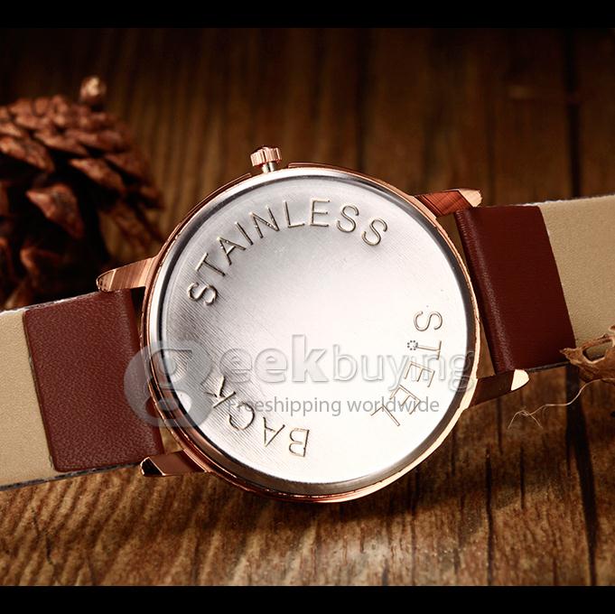 Unisex Big Numbers Dial PU Band Quartz Analog Wrist Watch - Brown