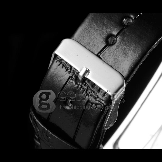 Unisex Square Dial PU Band Analog Quartz Wrist Watch - Black