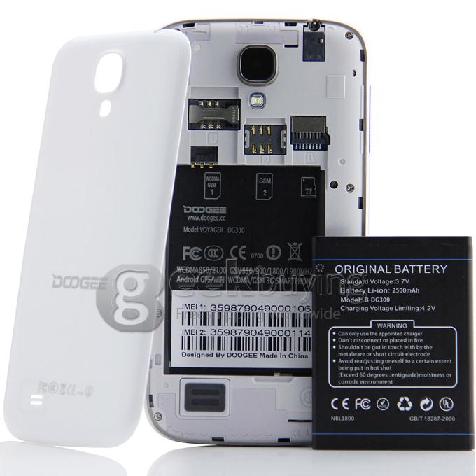 Doogee DG300 MTK6572W Dual Core 1.3GHz 5.0inch Android 4.2 OS Smartphone 512MB RAM 4GB ROM QHD Capacitive Screen 5.0MP Camera 3G GPS - White