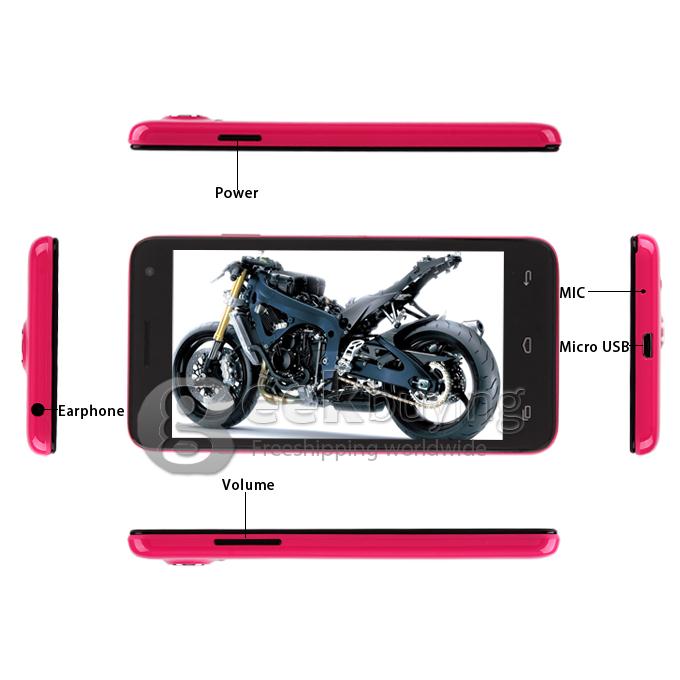 W450 4.5inch FWVGA Capacitive Screen MTK6582 Quad Core Smartphone 1G/4G 8.0MP Camera Android 4.2 OS 3G/GPS with Free Case - Pink