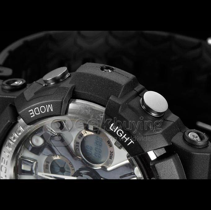 Men's Digital-Analog Multi-Functional Silver Dial Rubber Band Wrist Watch - Black