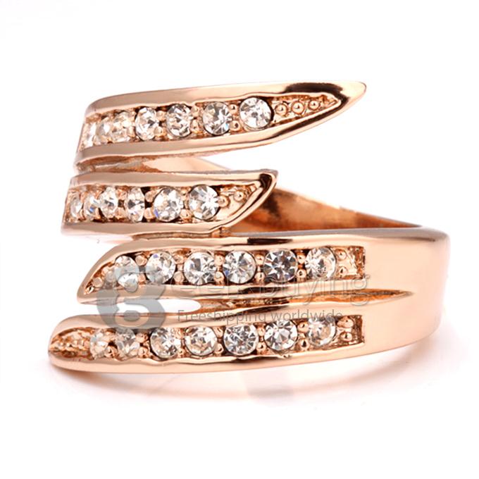 High Quality Rose Gold 18KRGP Angel's Wing-shaped Czech Diamond Alloy Ring - 6 Size