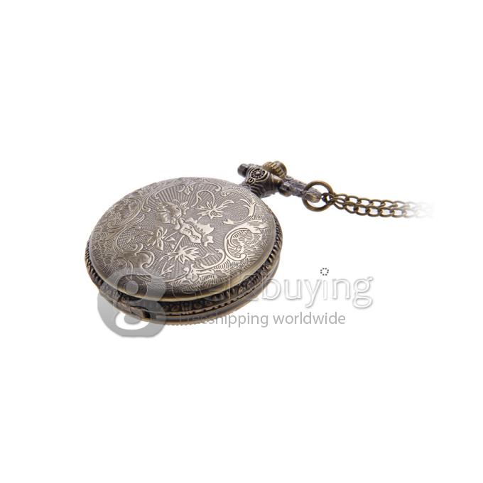 Unisex Dark Brown Round Alloy Analog Quartz Pocket Watch - Bronze