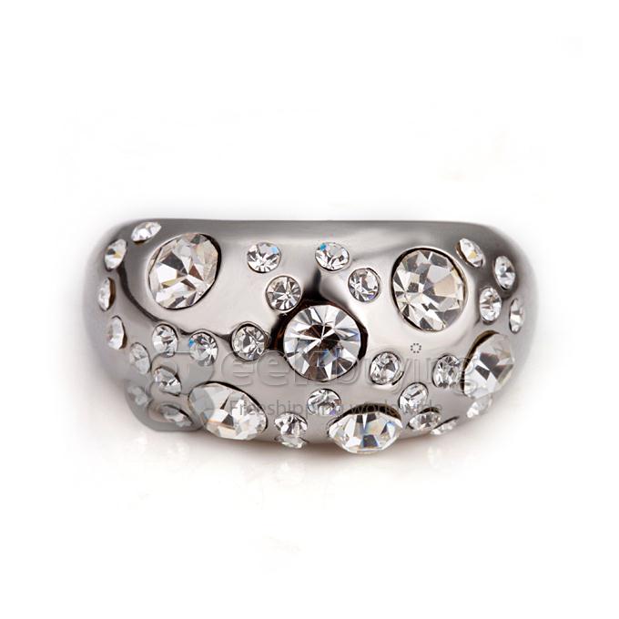 Fashion Silver 18KRGP White Czech Diamond Alloy Ring - 6 Size