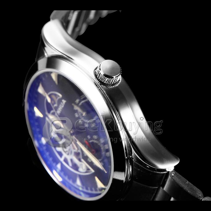Men's Sun and Moon Design Stainless Steel Analog Auto-Mechanical Wrist Watch - Black