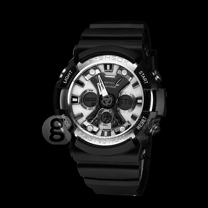 Men's Digital-Analog Multi-Functional Silver Dial Rubber Band Wrist Watch - Black