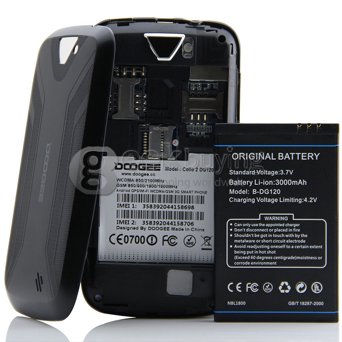 Doogee DG120 3.5inch MTK6572W Dual Core Smartphone HVGA Capacitive Screen 256MB/512MB 3.0MP Camera Android 4.2 OS 3G/GPS - Black