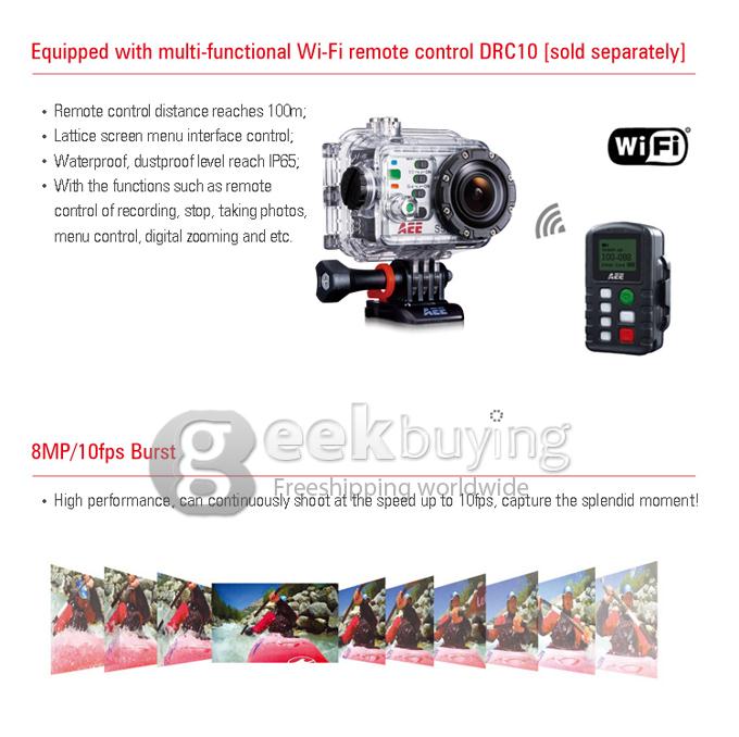 AEE S50 10x Digital Zoom 8MP HD 1080P 175 Degree Wide Angle Waterproof Sporty Digital Video Camcorder with WIFI