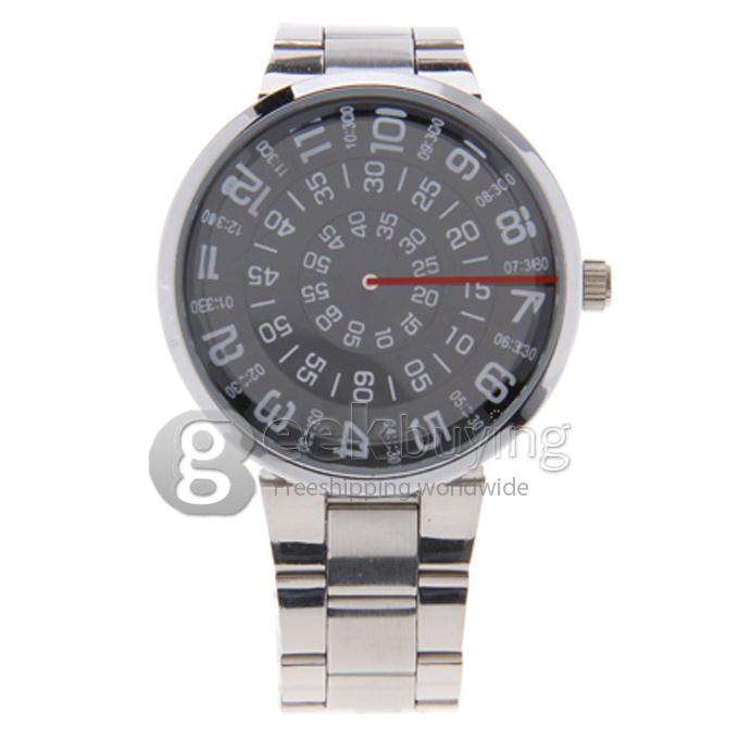 PaiDu Rotation Silver Steel Watchband Round Dial Quartz Men's Wrist Watch - Black