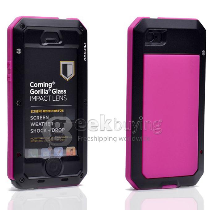PEPK Extreme Aluminum Metal Shockproof Cover Case with Gorilla Glass for iPhone 5C - Black/Rose
