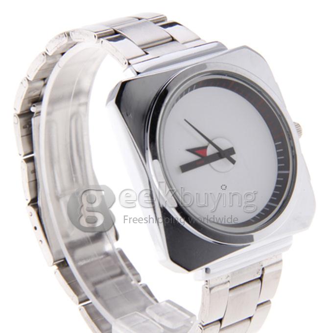 PaiDu Silver Steel Watchband Square Dial Quartz Men's Wrist Watch - White