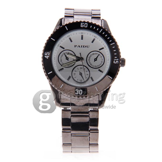 Paidu Black Steel Band Analog Quartz Men's Wrist Watch - White