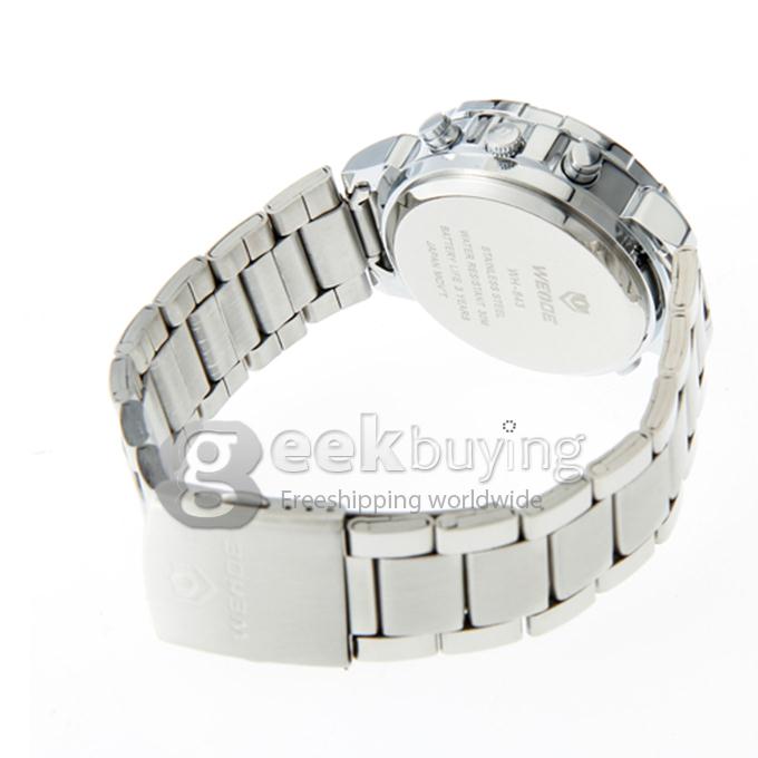 WeiDe WH-843 Analog and Digital Dual-Display Men's Wrist Watch with Silver Steel Watchband - Blue