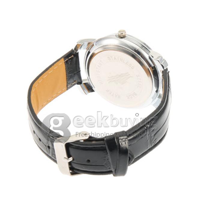 Roman Numerals Men's Analog PU Black Band Quartz Wrist Watch - Black