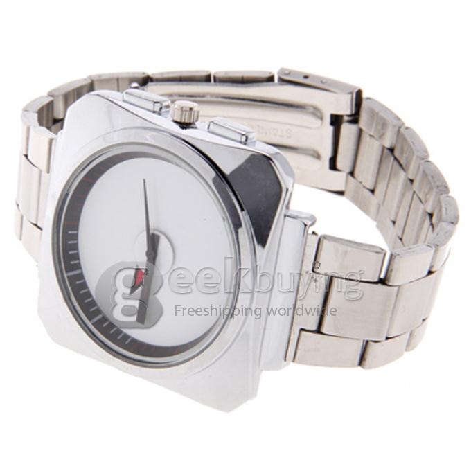 PaiDu Silver Steel Watchband Square Dial Quartz Men's Wrist Watch - White