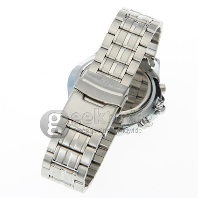 WEIDE WH1110 Men's Quartz Round Dial Steel Band Wrist Watch - Black