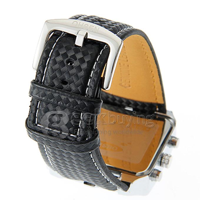 OHSEN AD0930 Analog-Digital Multi-Functional Fashion Dial Unisex Wrist Watch with Black PU Watchband - Blue