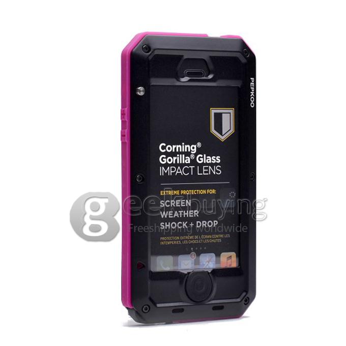 PEPK Extreme Aluminum Metal Shockproof Cover Case with Gorilla Glass for iPhone 5C - Black/Rose