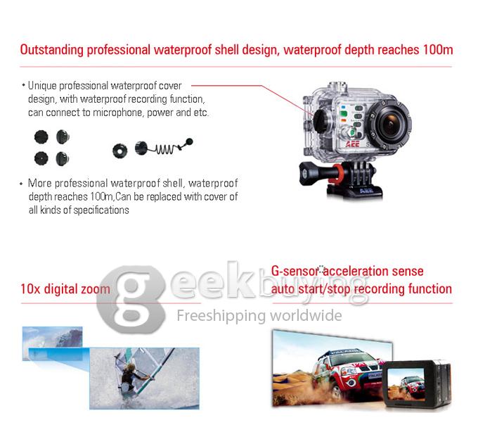 AEE S50 10x Digital Zoom 8MP HD 1080P 175 Degree Wide Angle Waterproof Sporty Digital Video Camcorder with WIFI