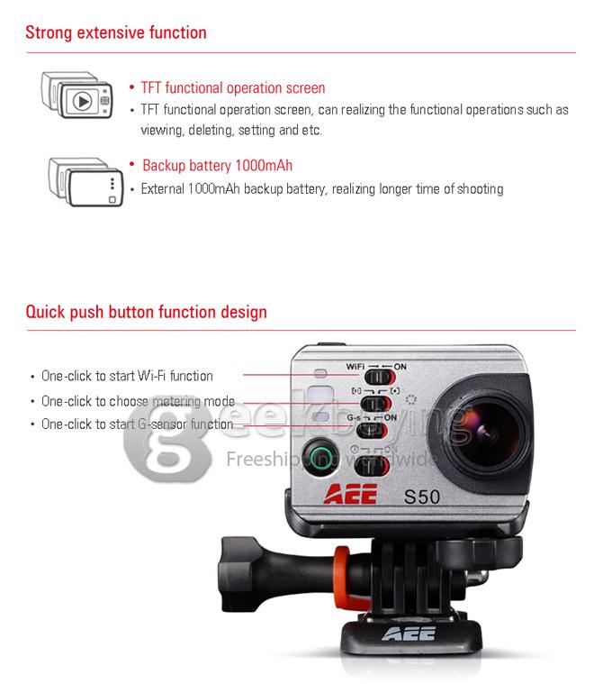 AEE S50 10x Digital Zoom 8MP HD 1080P 175 Degree Wide Angle Waterproof Sporty Digital Video Camcorder with WIFI