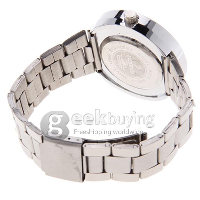 PaiDu Rotation Silver Steel Watchband Round Dial Quartz Men's Wrist Watch - White