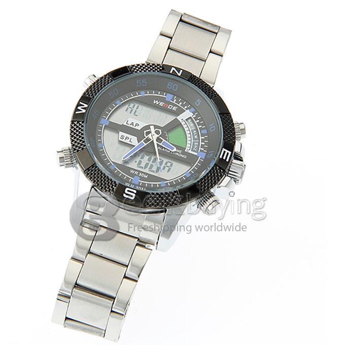 WEIDE WH-1104 Double Movement Multi-function Casual Watch with Steel Watchband - Blue