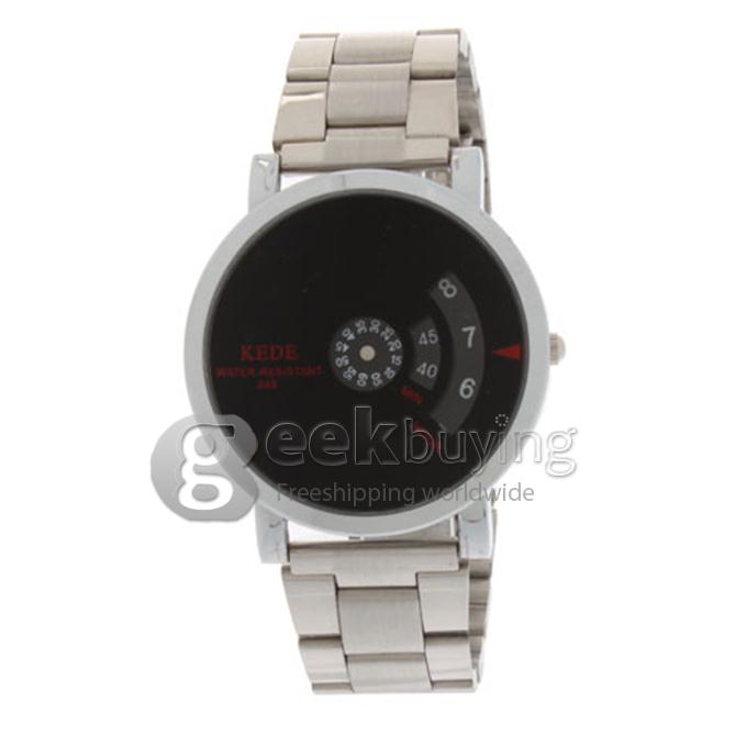 KEDE Analog Unisex Binary Display Black Dial Silver Alloy Band Wrist Watch - Black