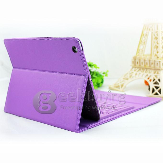 Bluetooth Silicone Keyboard Leather Cover Case for Apple iPad 5 iPad Air - Purple