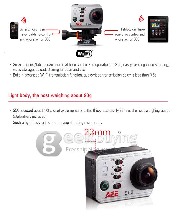 AEE S50 10x Digital Zoom 8MP HD 1080P 175 Degree Wide Angle Waterproof Sporty Digital Video Camcorder with WIFI