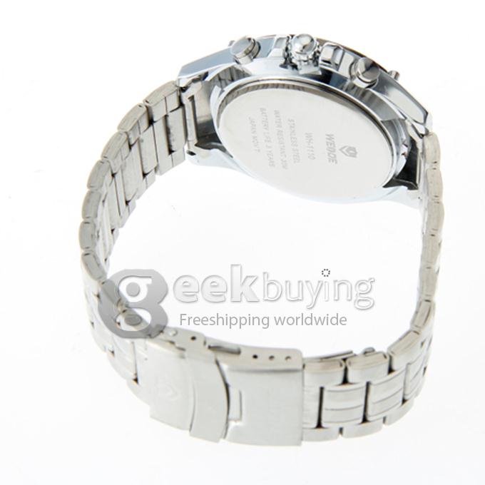 WEIDE WH1110 Men's Quartz Round Dial Steel Band Wrist Watch - Black