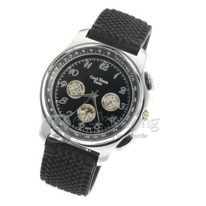 Men's Analog Silicone Band Quartz Wrist Watch with Tachymeter - Black