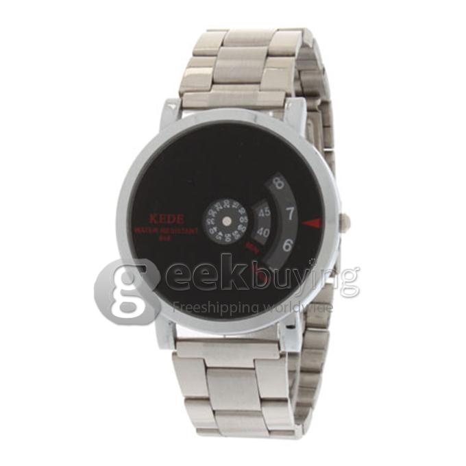 KEDE Analog Unisex Binary Display Black Dial Silver Alloy Band Wrist Watch - Black