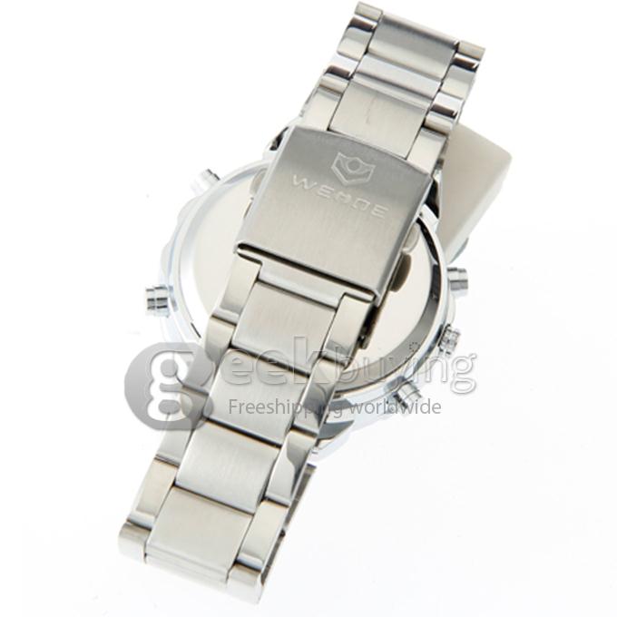 WeiDe WH-843 Analog and Digital Dual-Display Men's Wrist Watch with Silver Steel Watchband - Green