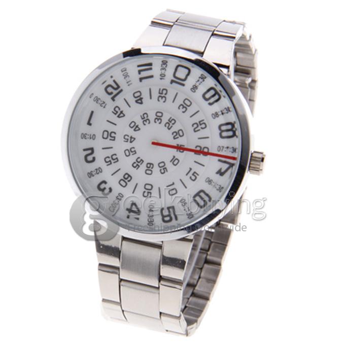 PaiDu Rotation Silver Steel Watchband Round Dial Quartz Men's Wrist Watch - White