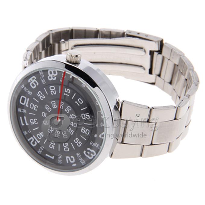 PaiDu Rotation Silver Steel Watchband Round Dial Quartz Men's Wrist Watch - Black