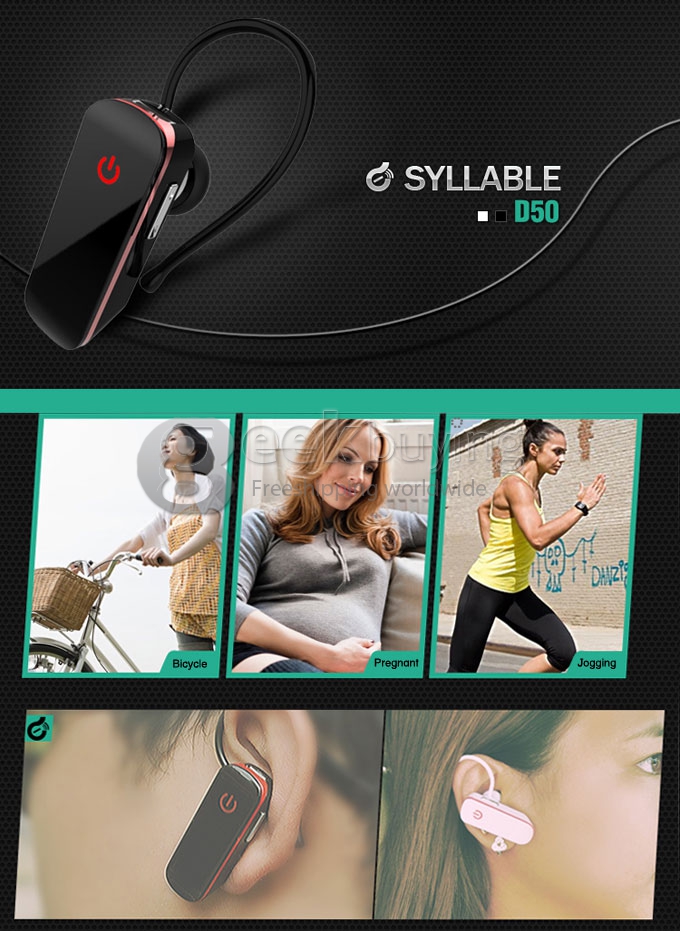 Syllable D50-001 Bluetooth 3.0 Noise Reduction Cancellation Handsfree Headset for Android iOS iPhone 6 Plus - Black