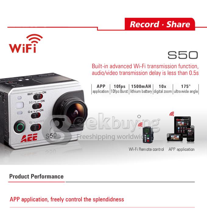 AEE S50 10x Digital Zoom 8MP HD 1080P 175 Degree Wide Angle Waterproof Sporty Digital Video Camcorder with WIFI